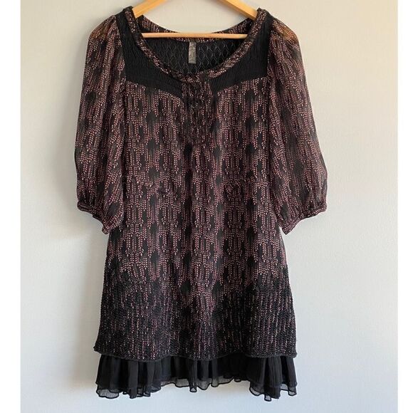 COPY - Free People Floral Embroidered Long Sleeves Sheer Mini Dress - Picture 1 of 8
